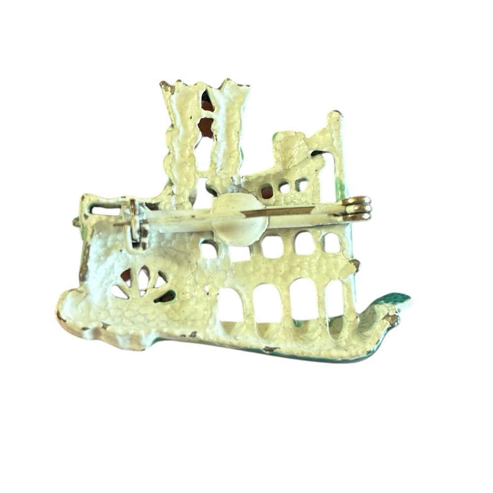 Turquoise Enameled Steamboat Brooch - Picture 2 of 2